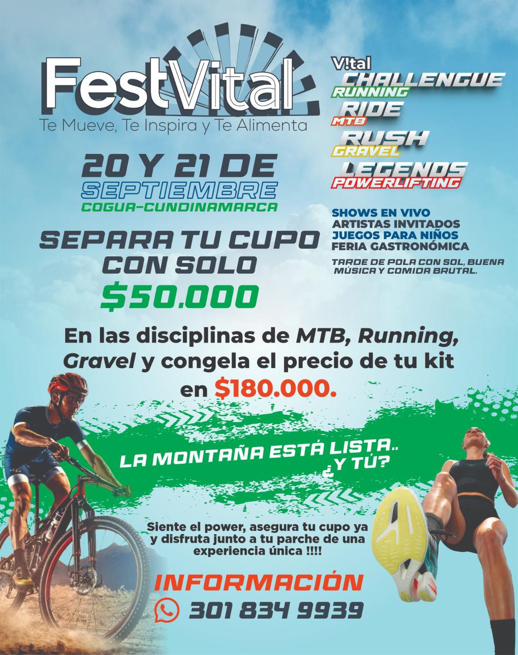 festvital 2025 cogua, festival deportivo cogua cundinamarca, eventos mtb septiembre 2025 colombia, carreras de mtb en cundinamarca, running festvital cogua, competencias de gravel en colombia 2025, vital challenge running ride, vital rush gravel legends, powerlifting festvital cundinamarca, festival gastronómico festvital, shows en vivo festvital cogua, juegos para niños festival deportivo, tarde de música y deporte cogua, kit festvital 2025 inscripciones, precio inscripción festvital mtb running gravel, deportes al aire libre cogua 2025, festival de ciclismo running y gravel colombia, eventos deportivos multidisciplina colombia, festvital experiencias deportivas, festvital artistas invitados
