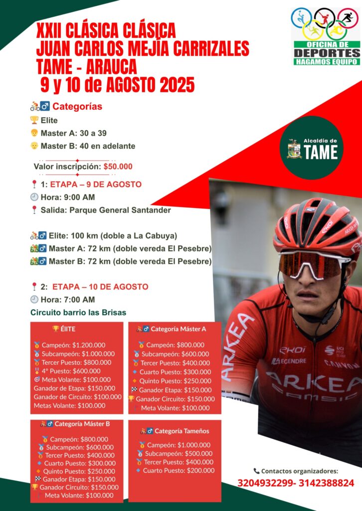 clásica juan Carlos mejia, clásica tame Arauca, deportes tame Arauca, Clásica Juan Carlos Mejía