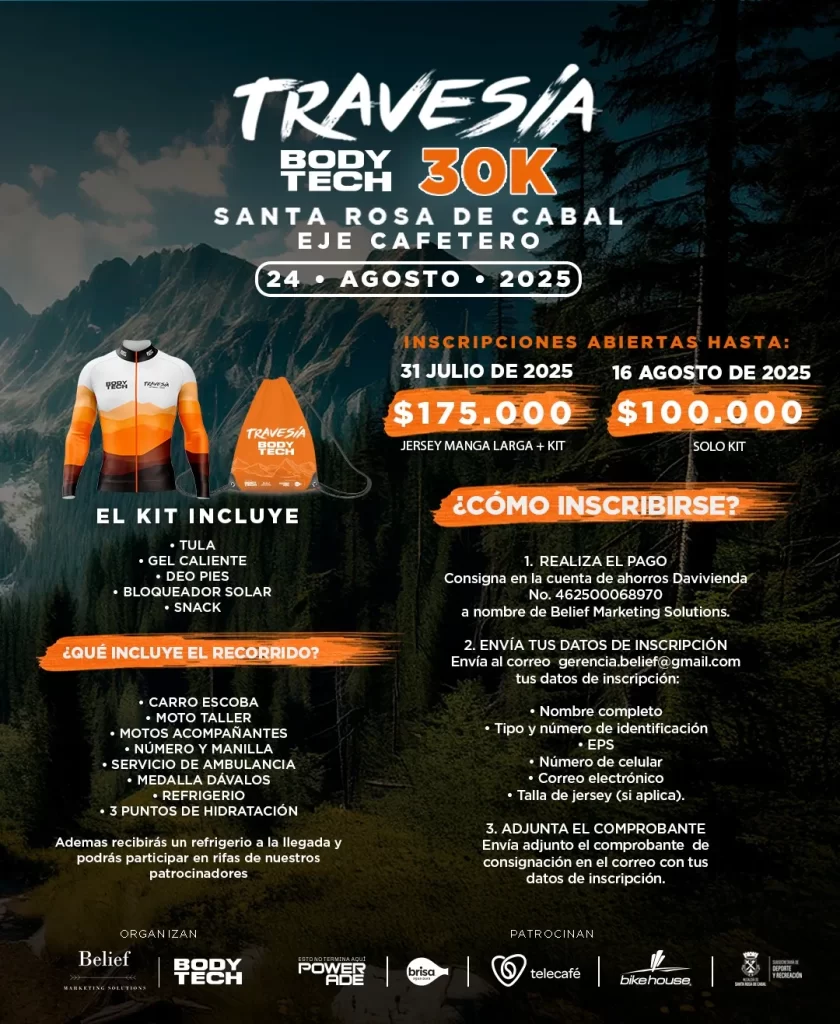 Travesía Santa Rosa de Cabal 2025, Travesía Bodytech Santa Rosa 2025, Mountain Bike Santa Rosa de Cabal, Evento MTB Risaralda, Inscripción Travesía Santa Rosa 2025