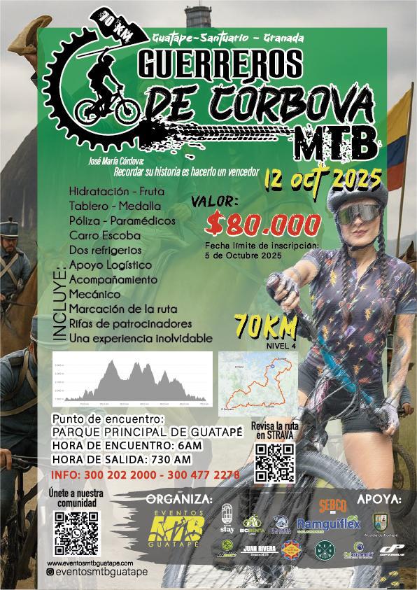 guerreros de córdova mtb guatapé 2025, travesía mtb guatapé santuario granada, evento ciclismo octubre 2025 guatapé, ruta mtb homenaje josé maría córdova, calendario de carreras mtb en antioquia, inscripción guerreros de córdova mtb, recorrido 70 km mtb guatapé, ciclomontañismo guatapé octubre 2025, evento deportivo turismo guatapé, retos mtb oriente antioqueño, travesías de ciclismo guatapé santuario, mejores eventos mtb colombia 2025, ciclomontañismo cultural en antioquia, ruta mtb conmemorativa guatapé granada, pedalear en guatapé evento especial, ciclismo de montaña con historia antioquia