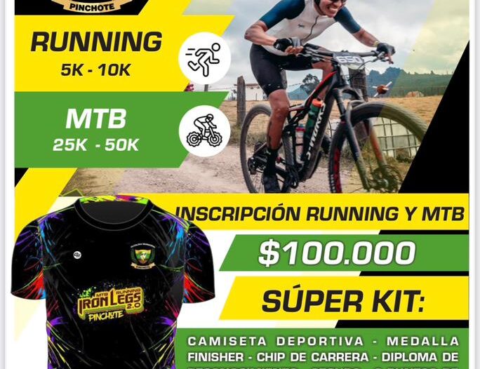 Iron Legs 2.0 Pinchote 2025 MTB y Running, ciclistas en MTB 50K Iron Legs Pinchote, corredores 13K Iron Legs Running Pinchote, ciclistas 25K Sport Iron Legs Pinchote, premio en efectivo Iron Legs Pinchote, kit oficial Iron Legs Pinchote 2025, competidores Iron Legs Pinchote con medalla, ciclistas disfrutando Iron Legs Pinchote MTB, corredores juveniles Iron Legs 13K Pinchote, pareja mixta Iron Legs 50K Pinchote, ciclistas bull categoría >90kg Iron Legs, corredores en salida Iron Legs Pinchote, participantes recibiendo kit Iron Legs Pinchote, ambiente deportiva Iron Legs Pinchote 2025