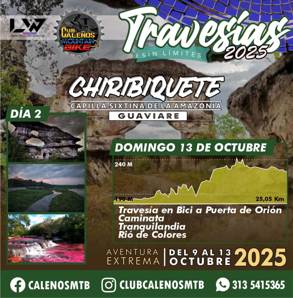 travesía MTB Guaviare 2025, ciclomontañismo en Guaviare, travesía en bicicleta Capilla Sixtina de la Amazonía, MTB Puerto Concordia, ciclismo de montaña Puerta de Orión, aventura en Río Guayabero, cascada Tranquilandia Guaviare, Cerro Azul pinturas rupestres, cicloturismo en San José del Guaviare, rutas MTB en la Amazonía colombiana, cicloturismo extremo Guaviare 2025, plan turístico en Guaviare con bicicleta, ciclistas Cali al Guaviare, turismo de aventura en Guaviare, viaje MTB Guaviare octubre 2025, rutas ecoturísticas Guaviare en bicicleta, experiencias ciclistas en la selva amazónica, ciclomontañismo extremo Colombia 2025, viaje MTB Capilla Sixtina de la Amazonía, cicloturismo cultural pinturas rupestres Cerro Azul.