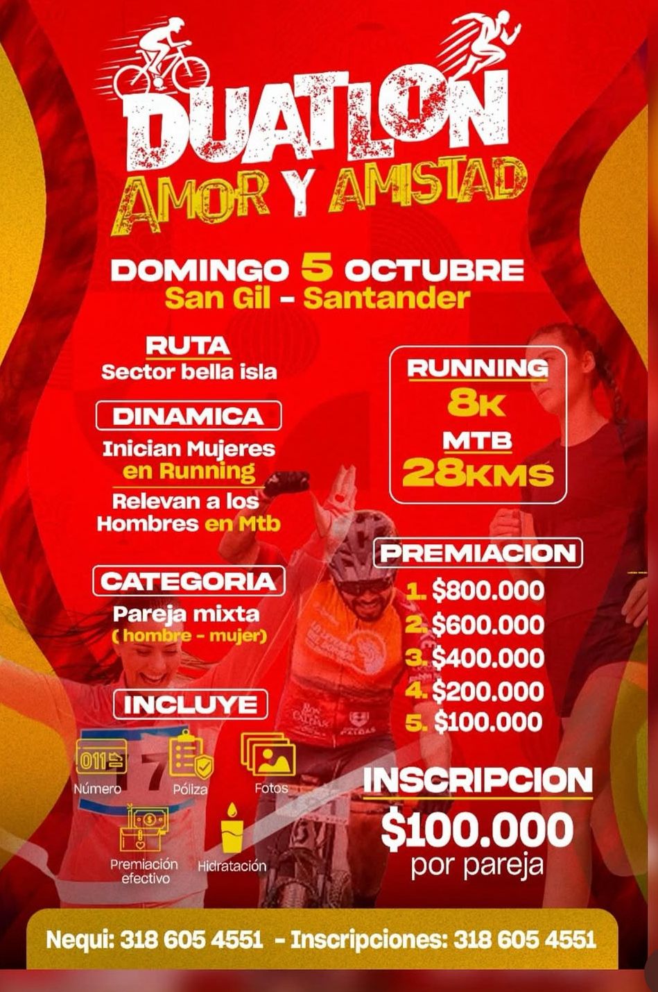 Duatlón Amor y Amistad San Gil 2025, MTB santander, running santander