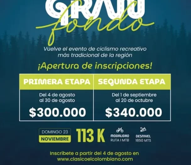 gran fondo clásico el colombiano 2025, ciclismo recreativo en antioquia, inscripción gran fondo el colombiano, clásico el colombiano ciclismo ruta, clásico el colombiano mtb, carrera ciclismo ruta medellín, evento ciclismo 113k antioquia, gran fondo ciclismo noviembre 2025, ciclismo aficionado el colombiano, clásico el colombiano recorrido 113 km, ciclismo con desnivel 1850 metros, competencia ciclismo ruta y mtb antioquia, ciclistas recreativos en medellín, tradicional gran fondo el colombiano, evento ciclismo competitivo antioquia 2025, carrera ciclismo recreativo clásico el colombiano, ruta ciclismo el colombiano inscripciones, ciclismo de ruta y mtb noviembre 2025, fotos gran fondo clásico el colombiano, altimetría gran fondo el colombiano 2025