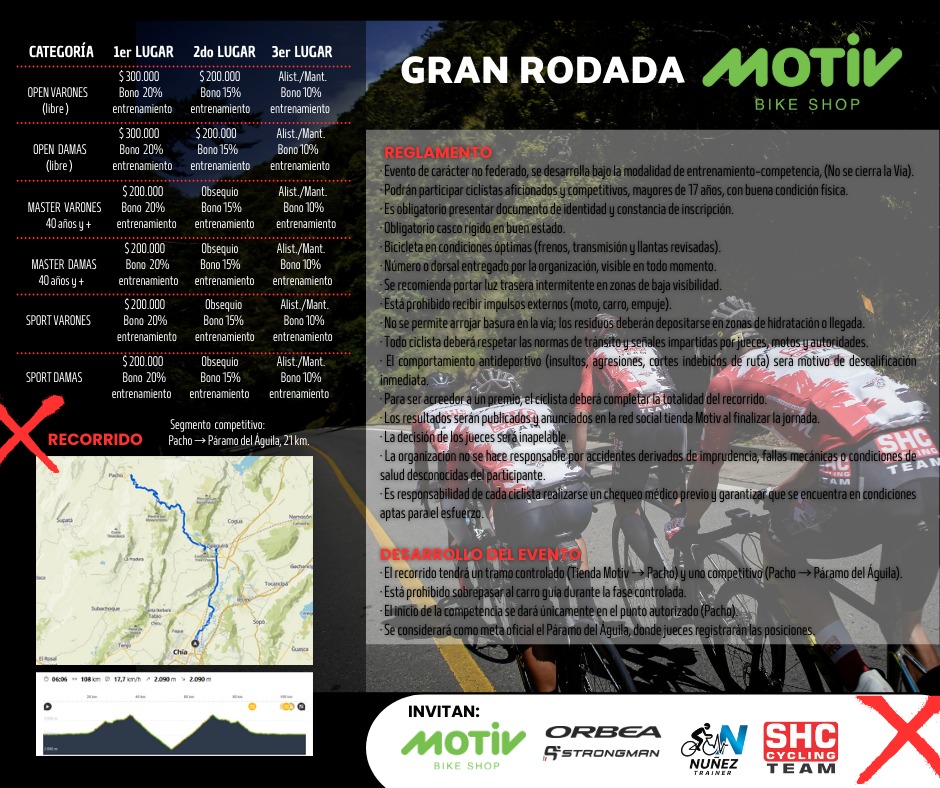 gran rodada motiv 2025, evento ciclismo ruta cajicá, cronoescalada alto del águila, ciclismo pacho cundinamarca, eventos ciclismo en chía, competencias ciclismo ruta colombia, rodada motiv bike shop, ciclismo cajicá chía, ascenso alto del águila ciclismo, eventos ciclismo octubre 2025, competencias ciclismo pacho, cronoescalada ciclismo cundinamarca, ciclismo ruta alto del águila, gran rodada motiv inscripción, ciclismo competitivo no federado, carrera ciclismo cajicá, alto del águila pacho recorrido, gran rodada motiv premios, ciclismo aficionados cajicá, ciclistas colombianos alto del águila