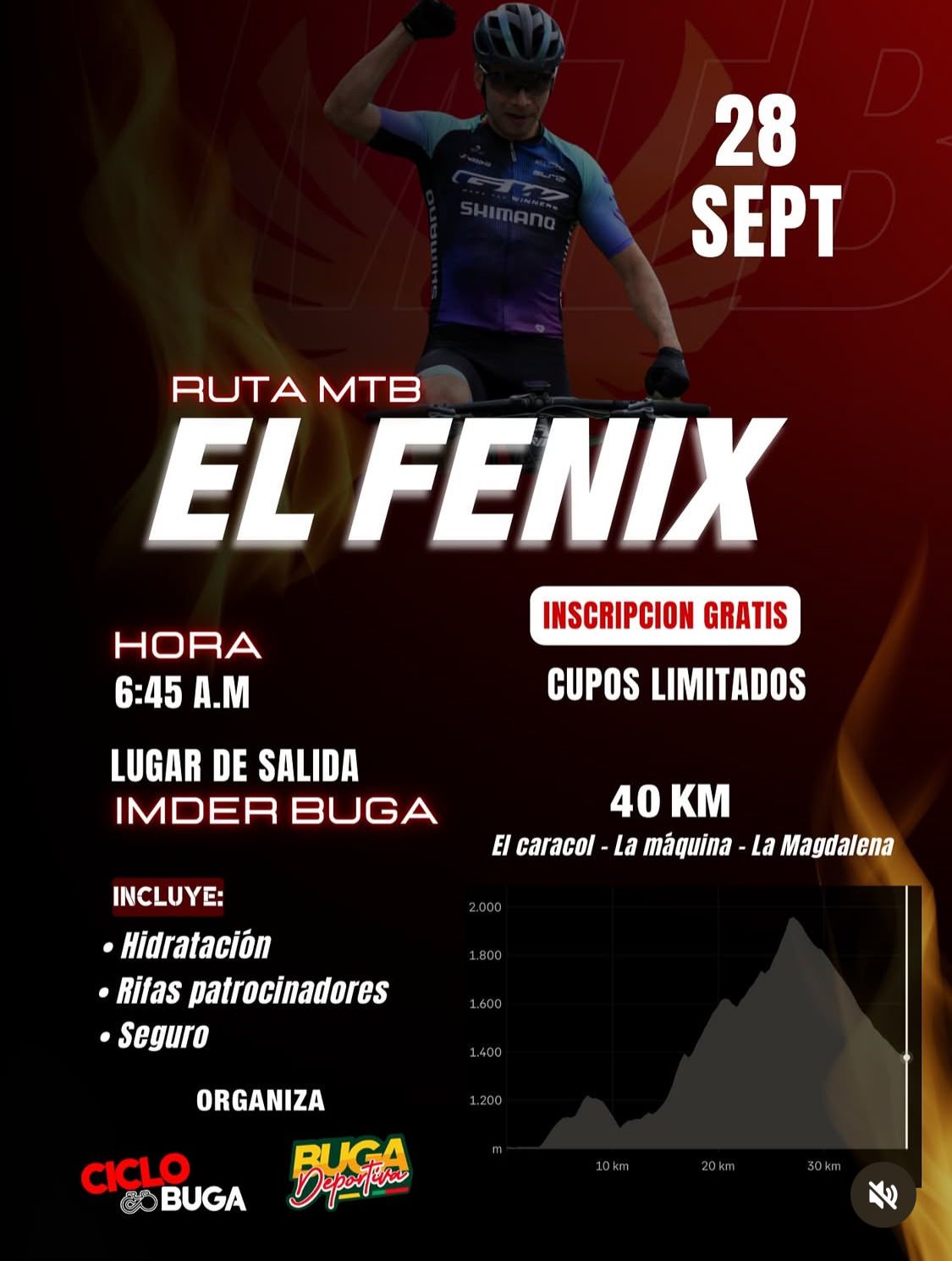 Ruta MTB El Fénix, Ruta MTB El Fénix 2025, Ruta MTB en Buga, Ruta El Fénix Buga, carrera MTB en Guadalajara de Buga, evento MTB Buga 2025, ciclomontañismo en Buga, MTB Valle del Cauca, ruta de 40 km MTB Buga, inscripción gratis MTB Buga, competencias de MTB en el Valle, travesías MTB en Guadalajara de Buga, ciclismo de montaña El Fénix, retos MTB Buga, evento ciclismo IMDER Buga, Ciclo Buga eventos, carrera MTB septiembre 2025, MTB en Buga con hidratación, Ruta MTB con seguro médico, rutas de MTB en el Valle del Cauca