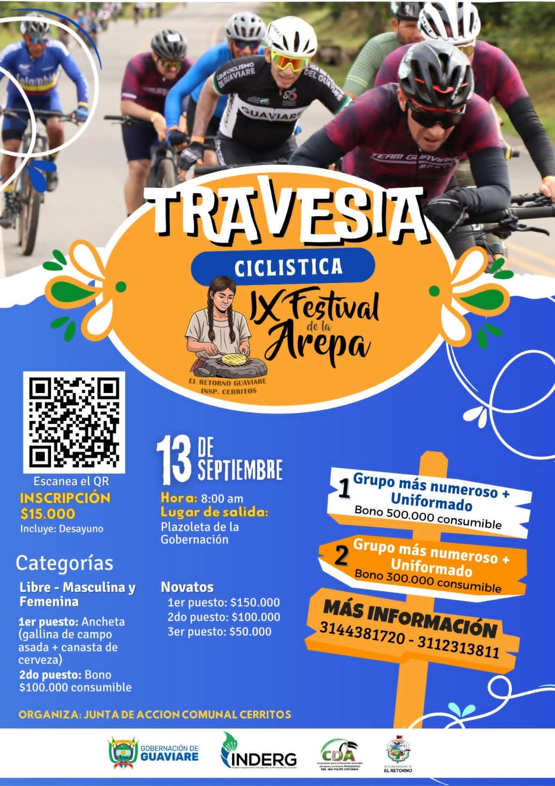 travesía ciclística festival de la arepa, travesía ciclista guaviare 2025, ciclistas en el retorno guaviare, travesía mtb guaviare, evento de ciclismo festival de la arepa, ciclismo y cultura en guaviare, competencia ciclística festival de la arepa, ciclistas en festival gastronómico guaviare, travesía en bicicleta el retorno, festival de la arepa travesía ciclista, evento ciclista septiembre guaviare, mtb festival gastronómico colombia, ciclistas disfrutando arepa guaviare, deporte y gastronomía en guaviare, ciclistas en travesía cultural, ciclismo en festival gastronómico, travesía ciclística septiembre 2025, ciclistas reunidos en el retorno guaviare, festival de la arepa evento deportivo, ciclistas con uniforme guaviare