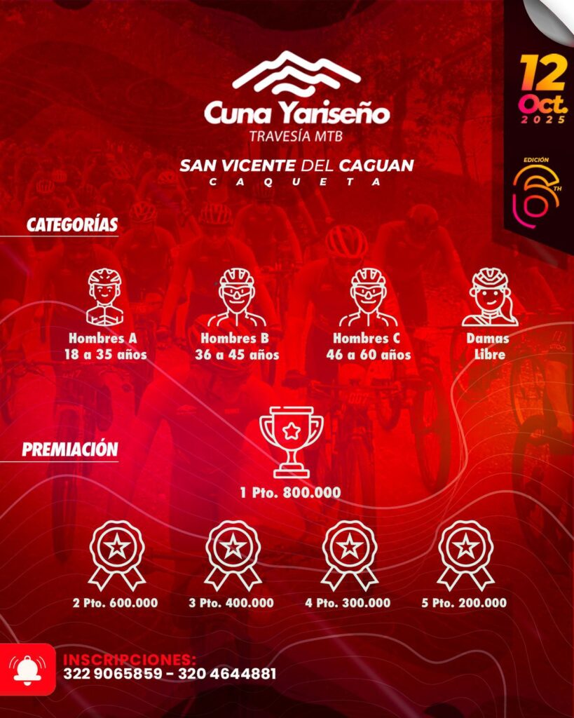 travesía mtb cuna yariseno 2025, travesía mtb caquetá, carreras de mtb en san vicente del caguán, evento ciclismo caquetá 2025, travesía en bicicleta caquetá, ciclomontañismo en san vicente del caguán, retos mtb en caquetá, carreras de mountain bike en colombia 2025, travesía mtb octubre 2025, mtb caquetá san vicente, ciclomontañismo amazonía colombiana, turismo deportivo en caquetá, eventos ciclismo sur de colombia, rutas de mtb en san vicente del caguán, competencias de mtb en colombia, ciclismo de montaña en el caquetá, kit travesía mtb 2025, inscripciones travesía cuna yariseno, ciclismo extremo caquetá, travesía mtb con premiación en efectivo
