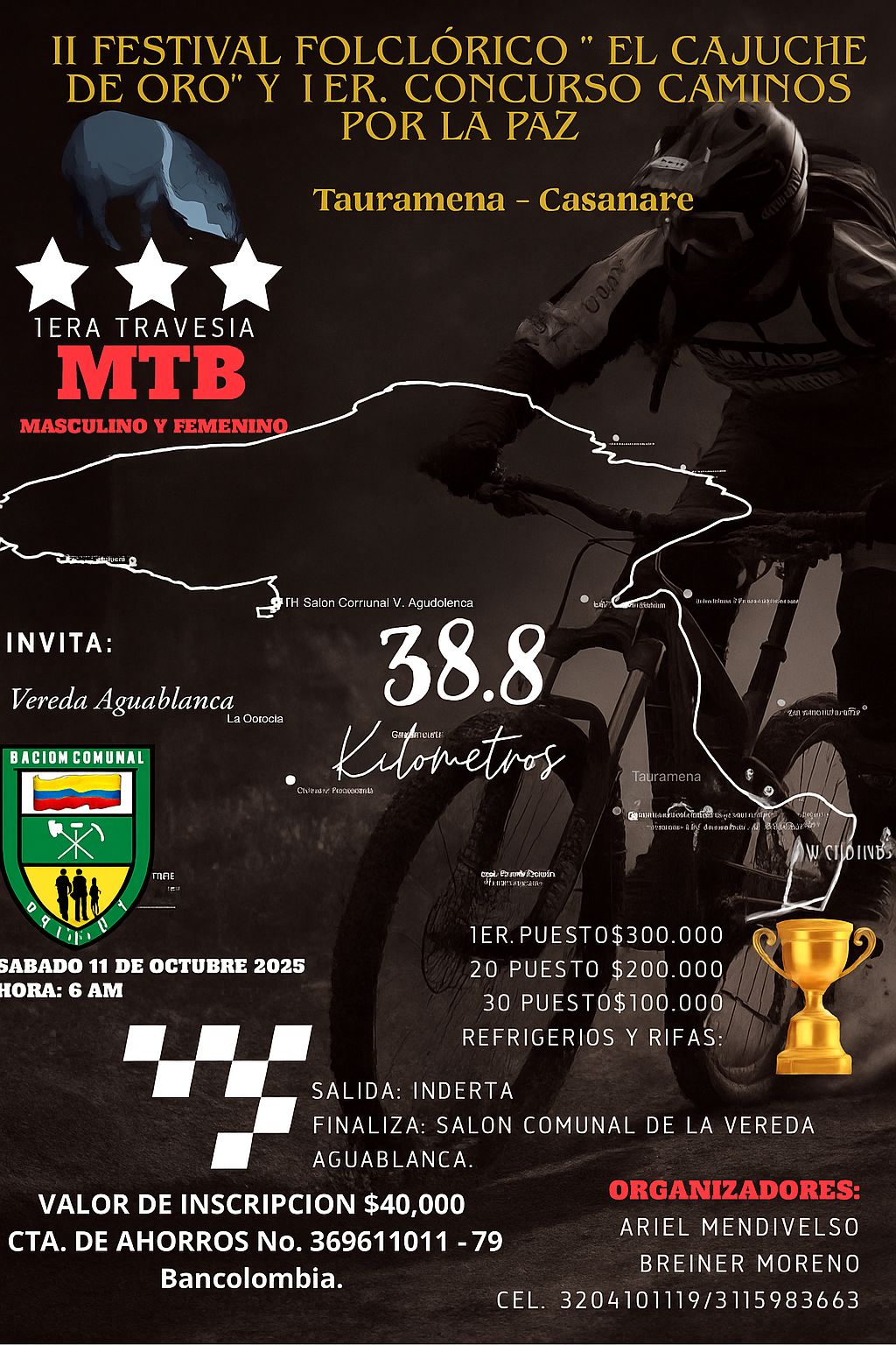 travesía MTB Tauramena 2025, travesía MTB Casanare, carrera de ciclismo en Tauramena, MTB en los Llanos Orientales, turismo deportivo en Casanare, ciclomontañismo en Tauramena, eventos MTB en Casanare 2025, ciclismo de montaña Tauramena, festival folclórico Cajuche de Oro MTB, concurso caminos por la paz ciclismo, ruta MTB Tauramena 38.8 km, inscripción travesía MTB Tauramena, ciclismo y turismo en Casanare, gastronomía llanera en Tauramena, travesías MTB cerca de los Llanos, eventos ciclismo octubre 2025 Colombia, experiencias deportivas en los Llanos Orientales, ciclismo competitivo Casanare, turismo cultural y ciclismo Tauramena, ciclismo de montaña en el llano colombiano