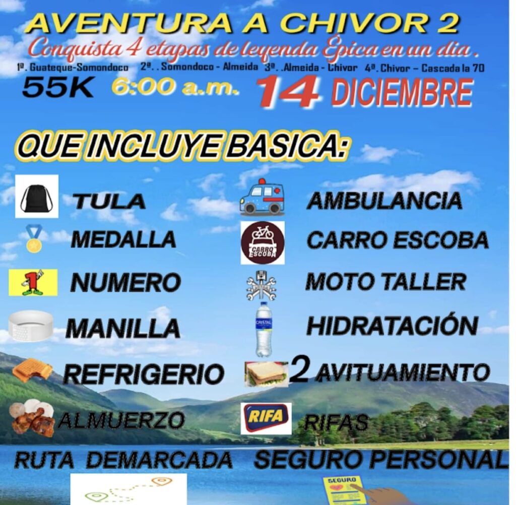 aventura a chivor 2, aventura a chivor 60k, travesía mtb boyacá, carreras de mtb en boyacá, ciclismo de montaña en boyacá, rutas de mtb en guateque, travesías mtb en colombia, evento mtb diciembre 2025, travesía ciclística chivor, ciclismo extremo en boyacá, chivor esmeraldas y turismo, mtb cascada la 70, travesía mtb guateque somondoco, rutas mtb boyacá esmeraldera, aventura mtb por los andes colombianos, turismo deportivo en boyacá, experiencias mtb en chivor, ciclismo y naturaleza en boyacá, mtb por los pueblos esmeralderos, rutas en bicicleta por boyacá, ciclismo recreativo en chivor, eventos de ciclismo en guateque y almeida, destinos turísticos de boyacá para ciclistas, travesías de montaña en colombia, ciclismo y gastronomía boyacense, travesía aventura chivor diciembre 2025, competencia de mtb en los andes orientales, turismo rural en boyacá para ciclistas, travesía mtb lago de chivor, aventura ciclística por el oriente boyacense