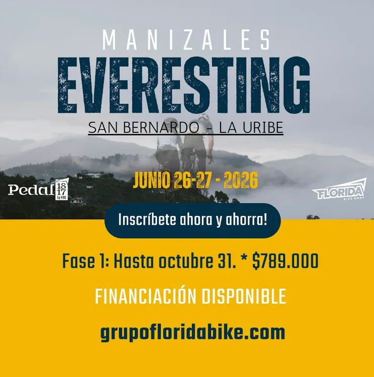 Everesting Challenge Colombia, Everesting Manizales, ciclismo de resistencia en Colombia, retos de ciclismo de montaña, eventos MTB en Manizales, ciclismo extremo Colombia, subida Everesting San Bernardo La Uribe, Florida Bike Shop, Pedal 1817, ciclistas competitivos en Colombia, retos para ciclistas avanzados