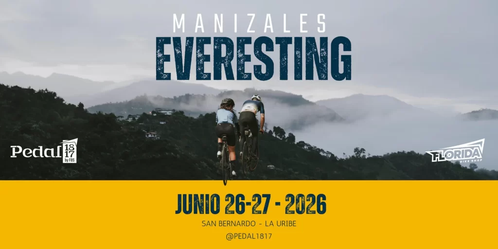 Everesting Challenge Colombia, Everesting Manizales, ciclismo de resistencia en Colombia, retos de ciclismo de montaña, eventos MTB en Manizales, ciclismo extremo Colombia, subida Everesting San Bernardo La Uribe, Florida Bike Shop, Pedal 1817, ciclistas competitivos en Colombia, retos para ciclistas avanzados