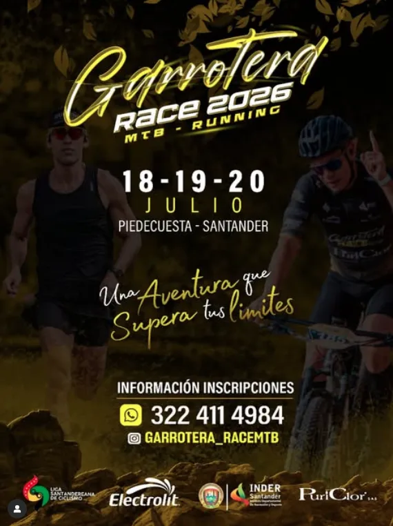 Garrotera Race 2026, Garrotera MTB, Garrotera Race Santander, carrera MTB Piedecuesta, Garrotera Piedecuesta, MTB Santander, ciclismo Santander, Locoman MTB, eventos MTB Colombia, ciclomontañismo Santander, carrera de montaña Santander, trail running Santander, duatlón Santander, competencia MTB 2026, carrera ciclista Piedecuesta, Garrotera Race 2026 Piedecuesta Santander, competencia de MTB y running en Santander, carreras de ciclomontañismo 2026 Colombia, cómo participar en la Garrotera Race, rutas MTB en Piedecuesta Santander, premios Garrotera Race 2026, categorías Garrotera MTB Santander, mejores eventos de ciclismo en Colombia 2026, turismo y ciclismo en Santander, experiencias deportivas en Piedecuesta, aventura MTB con el Locoman, consejos para correr la Garrotera Race, dónde hospedarse en Piedecuesta para la Garrotera Race, gastronomía santandereana para deportistas, eventos deportivos julio 2026 Colombia, carreras de montaña con premiación Santander, tips para ciclistas amateurs en Santander, inscripción Garrotera Race 2026, entrenamiento para MTB en Santander, guía para competir en la Garrotera Race