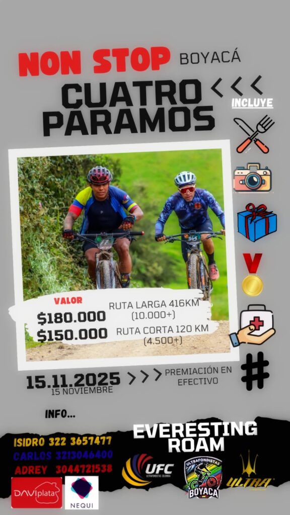 Non Stop Boyacá 2025, reto de ultrafondo en Boyacá, ciclismo de resistencia Boyacá, ultrafondo en Colombia, carreras de ciclismo de ultrafondo, retos extremos de MTB en Colombia, ultrafondo 416 km Boyacá, competencia de ciclismo en Boyacá, eventos de ciclismo de montaña en Boyacá, carreras de ciclismo de ultradistancia, reto cuatro páramos Boyacá, ultrafondo ciclismo Colombia 2025, desafíos MTB Boyacá, rutas extremas de ciclismo en Colombia, carreras de ultrafondo para ciclistas preparados, Non Stop Boyacá ultrafondo MTB