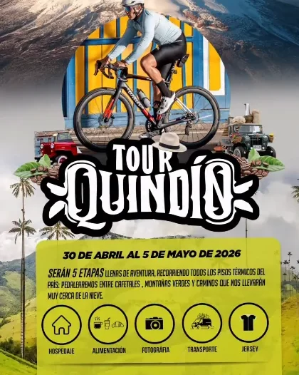 tour quindío 2026, tour quindío, ciclismo en el eje cafetero, eventos de ciclismo en colombia, carreras de ciclismo en quindío, rutas ciclistas en el eje cafetero, ciclismo recreativo en quindío, travesías en bicicleta por el eje cafetero, ciclismo de montaña en quindío, experiencias cicloturísticas en colombia, turismo en el eje cafetero, gastronomía del eje cafetero, hospedaje para ciclistas en quindío, rutas turísticas en bicicleta, ciclismo y café en colombia, competencias ciclísticas en el eje cafetero, tour en bicicleta por quindío, aventuras en bicicleta por colombia, ciclismo de ruta en el eje cafetero, turismo deportivo en quindío, viaje cicloturístico quindío, cicloturismo eje cafetero 2026, pedaleando entre cafetales, paisajes cafeteros en bicicleta, travesías ciclísticas colombia 2026, eventos mtb y ruta eje cafetero, ciclismo y naturaleza colombia, rutas entre montañas y cafetales, destinos para ciclistas colombia, tour en bicicleta colombia, rutas cicloturísticas eje cafetero, mejores rutas para ciclistas en quindío, carreras y travesías de ciclismo en colombia, pedaleando por el paisaje cultural cafetero, ciclismo y cultura cafetera, experiencia ciclística eje cafetero, recorrido en bicicleta quindío 2026, turismo rural en quindío, tour ciclístico eje cafetero, ciclismo por los cafetales colombianos