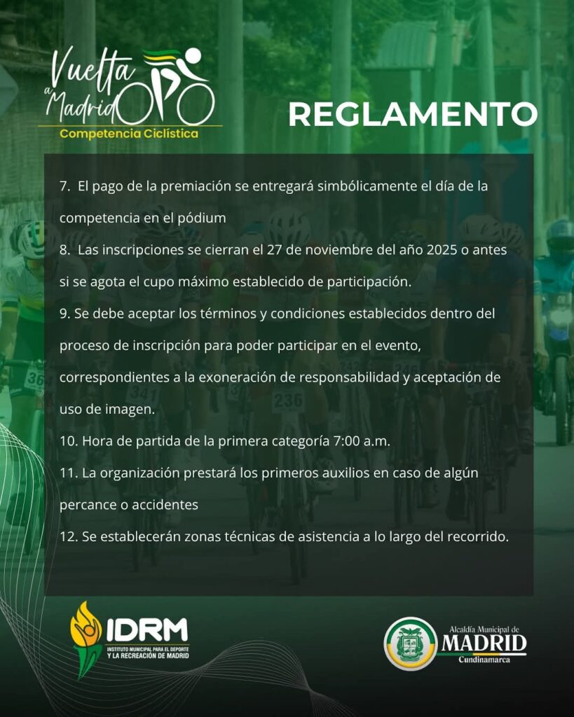 vuelta a madrid ciclismo, competencia ciclística madrid cundinamarca, ciclismo en madrid cundinamarca, carrera ciclística en madrid, competencia ciclismo 2025, evento de ciclismo en cundinamarca, carreras de ciclismo en colombia, circuito ciclístico madrid, vuelta ciclista madrid colombia, competencia ruta madrid cundinamarca, vuelta a madrid 2025, inscripciones vuelta a madrid 2025, cómo inscribirse en la vuelta a madrid, premios vuelta ciclística madrid, categorías competencia ciclismo madrid, reglamento vuelta a madrid cundinamarca, calendario de ciclismo cundinamarca 2025, carreras de ciclismo por categorías en colombia, competencia push bike madrid, ciclismo infantil madrid cundinamarca, vuelta ciclística sub 23 madrid, carrera elite ciclismo cundinamarca, vuelta a madrid ciclismo recreativo, vuelta a madrid para ciclistas aficionados, competencia ciclismo con premios en efectivo, competencia máster ciclismo cundinamarca, evento deportivo madrid cundinamarca 2025, ciclismo de ruta en madrid colombia, competencias ciclísticas organizadas por IDRM, alcaldía de madrid competencias deportivas, mejores carreras de ciclismo en colombia 2025, ciclistas madrileños competencia, vuelta ciclística recreativa, carreras para ciclistas aficionados en cundinamarca, competencia ciclística infantil madrid, ciclismo juvenil en cundinamarca, calendario ciclista 2025 cundinamarca