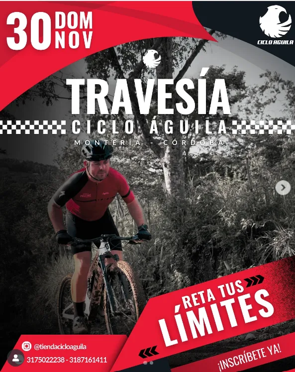 travesía ciclo águila montería, travesía mtb montería 2025, ciclomontañismo en montería, rutas mtb en córdoba, travesías en bicicleta montería, eventos mtb córdoba colombia, travesía ciclo águila inscripción, cicloturismo montería córdoba, rutas de aventura montería, mountain bike montería colombia, pedalear en montería, travesía ciclística montería, recorrido mtb costa caribe, destinos para ciclistas en córdoba, rutas naturales montería mtb, experiencia mtb montería, turismo deportivo montería, aventura en bici montería, travesías de ciclismo costa caribe, planes deportivos montería, mtb en la región caribe, ciclocross montería córdoba, eventos ciclistas en montería, turismo en montería para ciclistas, gastronomía de montería para ciclistas, rutas rurales montería mtb