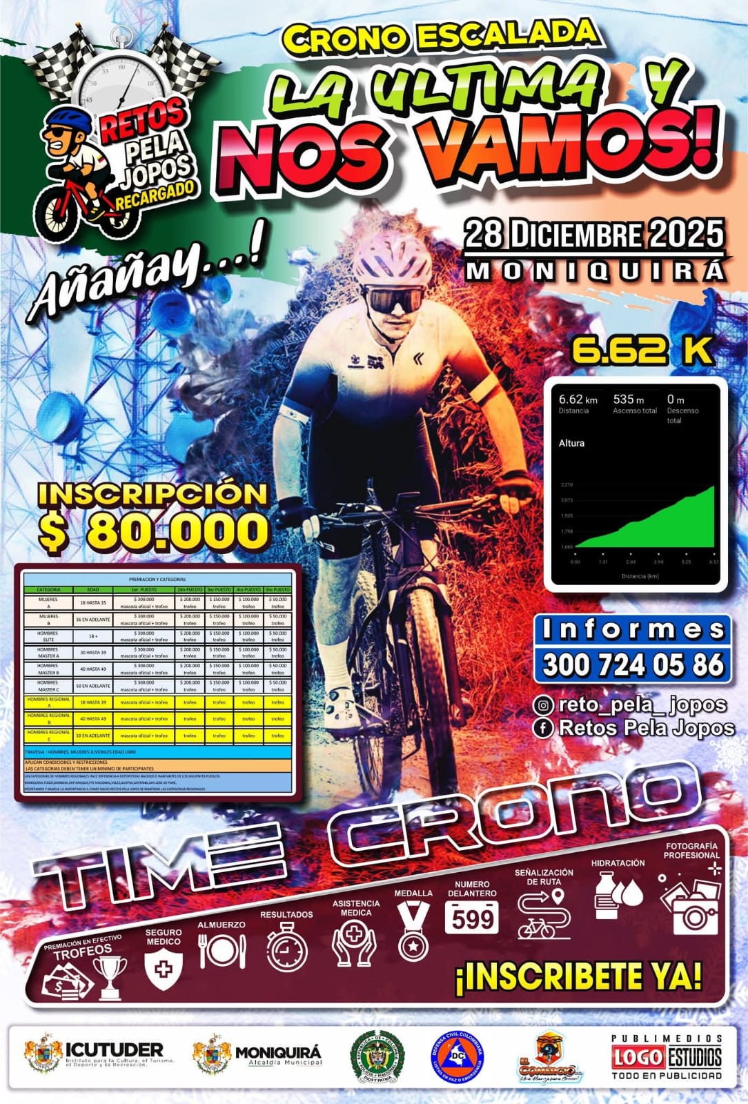 crono escalada La Última y Nos Vamos Moniquirá 2025, cronoescalada en Boyacá, crono escalada para ciclistas amateur, crono de montaña en Colombia, eventos de ciclismo en Moniquirá, subida en bicicleta 6.62 km, retos Pela Jopos recargado, competencias MTB fin de año, ciclismo competitivo en Boyacá, ciclismo amateur en Colombia, carreras de ascenso en bicicleta, time trial en subida Colombia, eventos de ciclismo diciembre 2025, retos ciclísticos en Colombia, crono escalada para domingueros