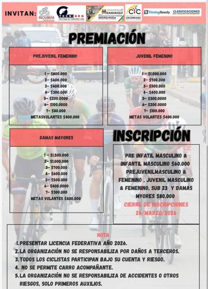 clásica de ciclismo en Ramiriquí, carrera de ciclismo de ruta en Boyacá, competencias de ciclismo en Colombia, ciclismo de ruta juvenil, clásica Provimar Tecnisec, carreras de ciclismo marzo 2026, eventos de ciclismo en Boyacá, ciclismo de carretera Colombia, clásica de ruta en Boyacá