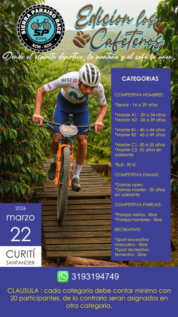 competencia mtb en curití santander, carrera de mountain bike en santander 2026, sierra paraíso race edición los cafeteros, competencia xcm xco colombia, evento de ciclismo de montaña en colombia, carrera mtb con premiación en efectivo, competencia mtb categorías master y elite, carrera recreativa mtb santander, carrera de running 10k en curití, carrera 5k santander 2026, running de montaña en colombia, canicross colombia carrera con perros, evento de atletismo en curití santander, kids running party curití, carrera infantil en santander colombia, evento deportivo para niños y familias, carrera kids con espuma y globos, competencia deportiva en curití marzo 2026, turismo deportivo en santander, eventos deportivos en curití 2026