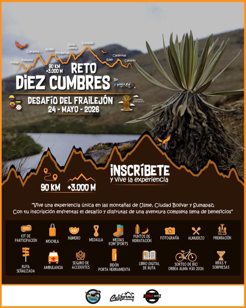 reto diez cumbres 2026, reto diez cumbres mtb, desafío del frailejón, carrera mtb sumapaz, mtb en sumapaz colombia, carrera mtb en bogotá 2026, eventos mtb colombia 2026, carreras de ciclismo de montaña en colombia, rutas mtb en usme, mtb ciudad bolívar carrera, competencia mtb 90 km colombia, carrera mtb 3000 metros desnivel, reto de montaña mtb colombia, eventos ciclismo de montaña bogotá, inscripciones mtb colombia 2026, carrera mtb páramo sumapaz, ciclismo de montaña extremo colombia, retos mtb colombia 2026, travesías mtb bogotá, calendario carreras mtb colombia, dónde correr mtb en colombia, carrera mtb con premios colombia, eventos deportivos en sumapaz, ruta mtb técnica colombia, desafío ciclismo de montaña altura, competencia mtb con rifas bicicleta, ganar bicicleta orbea mtb colombia, carreras mtb exigentes colombia, eventos mtb amateur colombia, ciclismo de montaña en páramos colombianos
