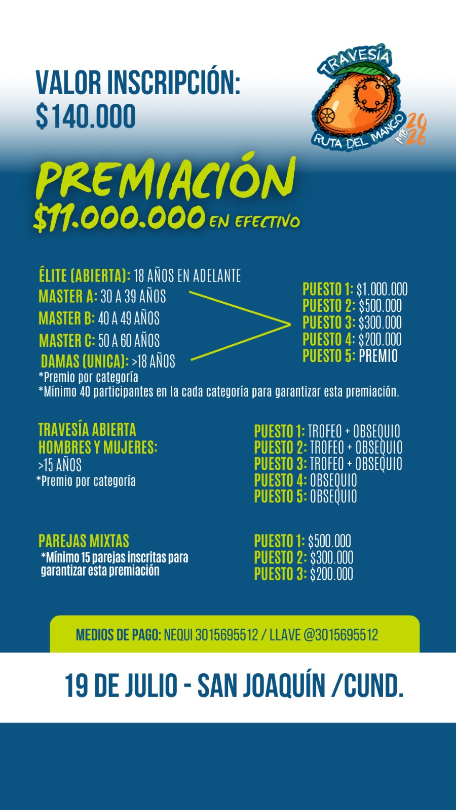 travesía ruta del mango mtb 2026 inscripciones, carrera mtb en san joaquín cundinamarca 2026, eventos de ciclismo de montaña en colombia julio 2026, competencias mtb con premiación en colombia, rutas mtb exigentes en clima caliente colombia, travesías en cundinamarca para ciclistas, cuanto cuesta inscribirse a una carrera mtb en colombia, mejores eventos mtb colombia 2026, ciclismo de montaña con premiación en efectivo colombia, eventos deportivos en san joaquín cundinamarca